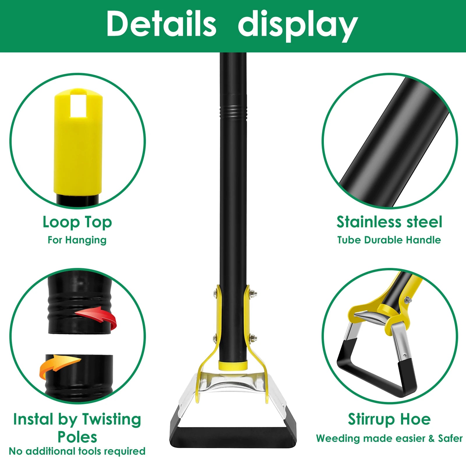 GartenVanta Gartenhacke | Dreieckiger Unkrautstecher | Edelstahl | Ergonomischer Langstiel 120–160 cm | Stirrup Ziehhacke