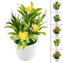 Bloomora  Künstliche Blumen im Topf | Lotus & Blätter | Dekoration für Zuhause & Büro | 18 cm