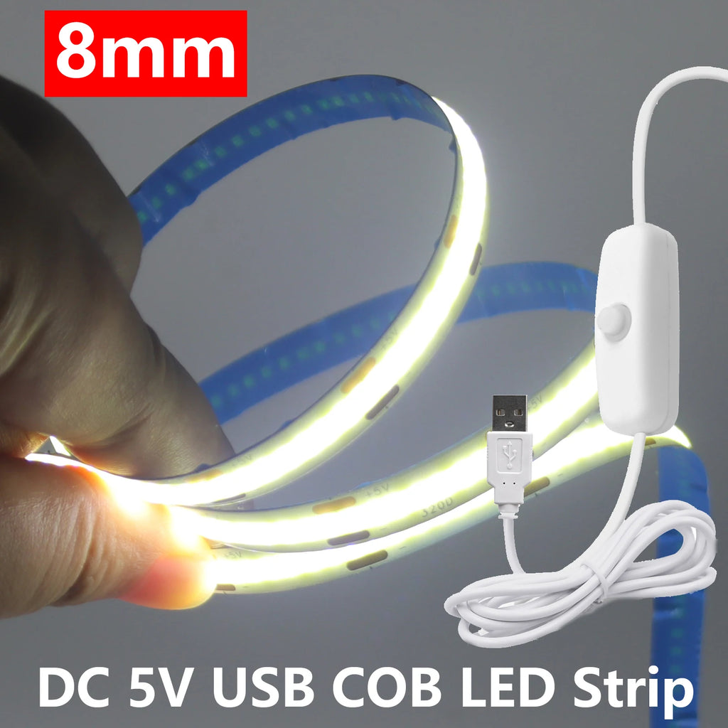LumiFlex | COB LED-Lichtstreifen mit USB & Schalter | 320 LEDs/m | Flexibel & Selbstklebend