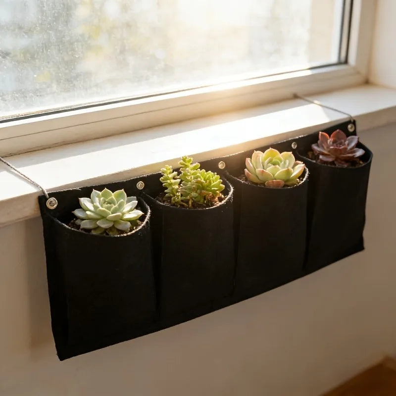 WandWuchs Wand-Pflanzbeutel | Filz Pflanztasche schwarz | Wandmontage | Vliesstoff Vertikalbeet | Indoor & Outdoor