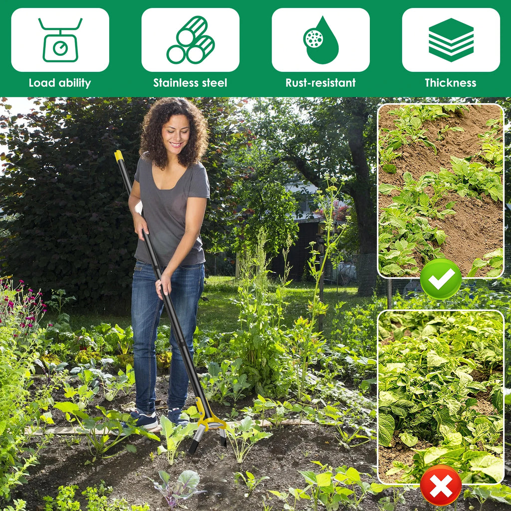 GartenVanta Gartenhacke | Dreieckiger Unkrautstecher | Edelstahl | Ergonomischer Langstiel 120–160 cm | Stirrup Ziehhacke