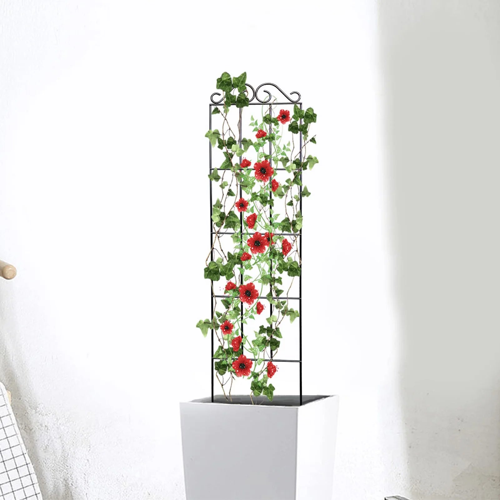 Floravine | Pflanzenrankhilfe aus Metall | Schwarzes Eisendraht-Spalier | Für Kletterpflanzen & Zimmerpflanzen | 50 x 15 cm