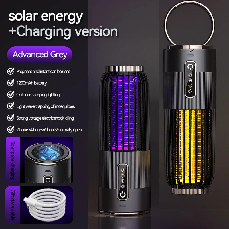 SolarZap 2500V Solar Mückenvernichter | 3-Stufen Timer | 360° Moskitokontrolle | Solar-Ladung | Outdoor Camping Lampe