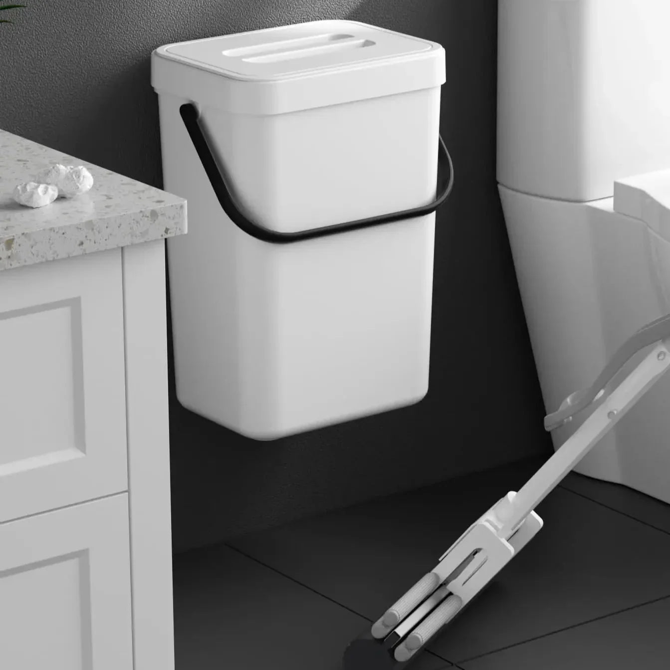 Binova Mini Trash Can | With Lid | Hanging & Wall Mount | Compact & Odor Blocking | For Kitchen, Bathroom & Office