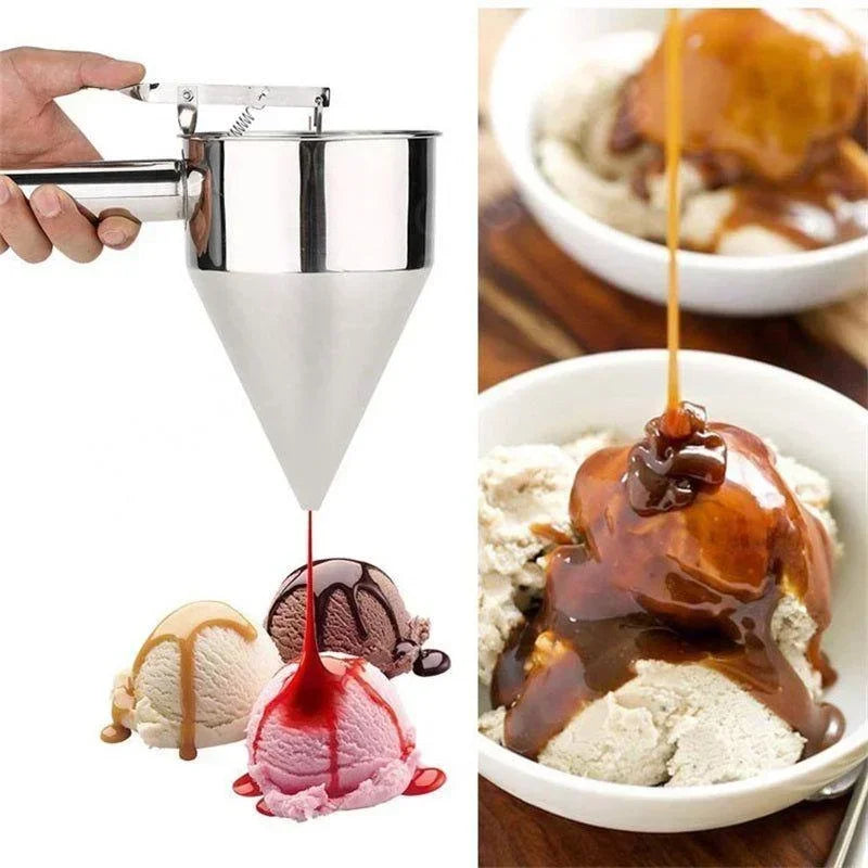Flowtano Edelstahl Teigportionierer mit Ständer | 600 ml oder 1200 ml | Präziser Backtrichter für Cupcakes & Pancakes