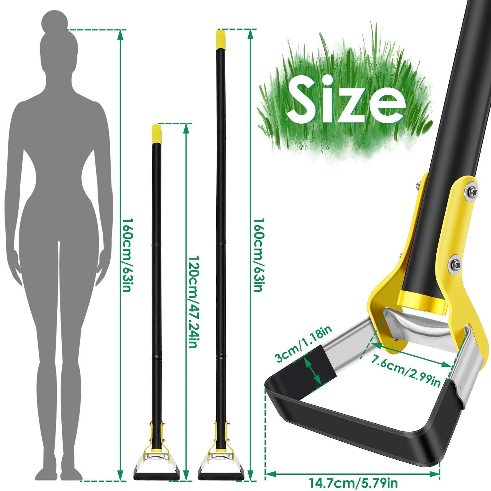 GartenVanta Gartenhacke | Dreieckiger Unkrautstecher | Edelstahl | Ergonomischer Langstiel 120–160 cm | Stirrup Ziehhacke
