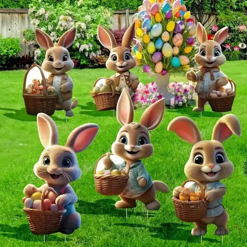 FrühlingsNest Osterhasen Gartenstecker Set | Niedliche Hasen Deko | Vintage Frühlings Gartendekoration | 6-teilig