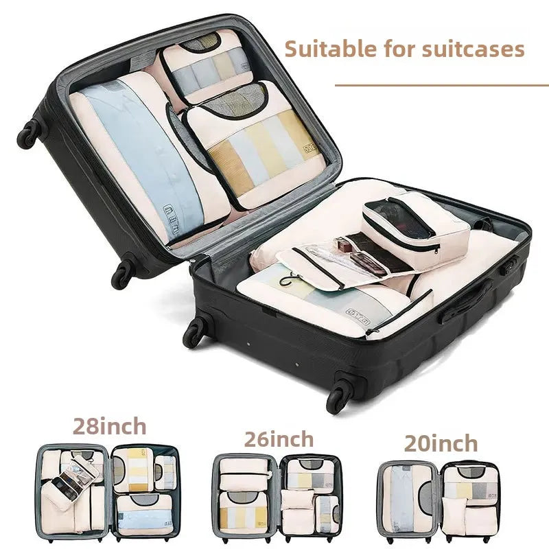 PackEase Reise Organizer Set 8-teilig | Wasserdicht | Oxford Stoff | Koffer Ordnungssystem