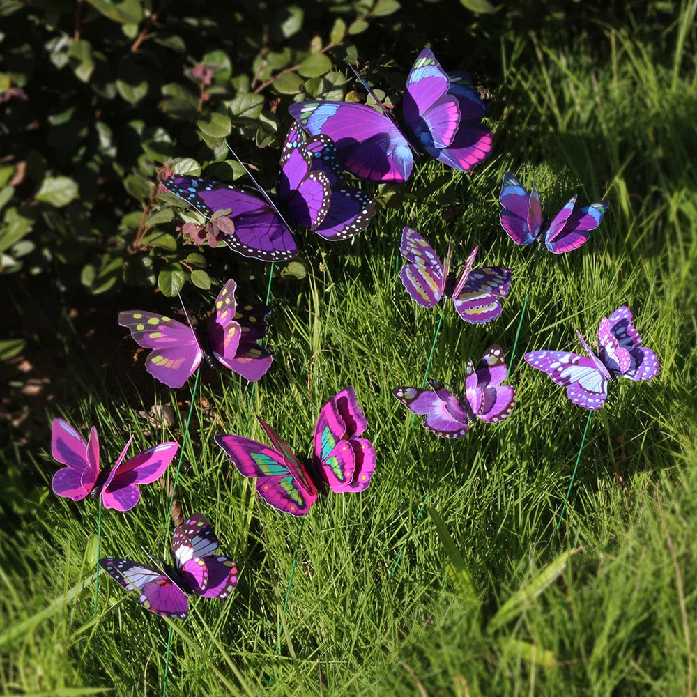 FloraViva Butterfly Garden Stakes | Set of 10 | Weatherproof & Colorful | For Flowerbeds, Flower Pots & Balcony