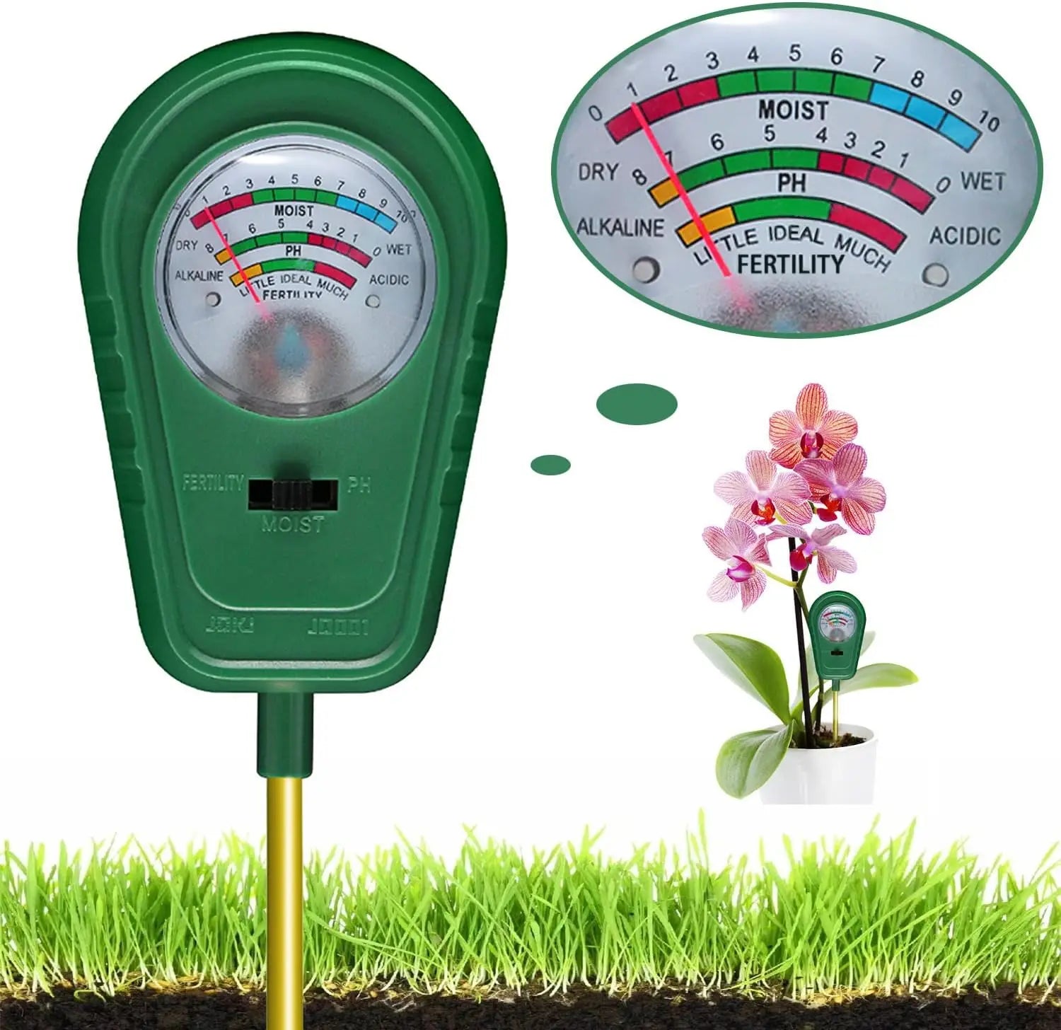 Plantara | 3-in-1 Bodentester | Bodenfeuchte-, pH- & Fruchtbarkeitsmessgerät für Garten und Zimmerpflanzen