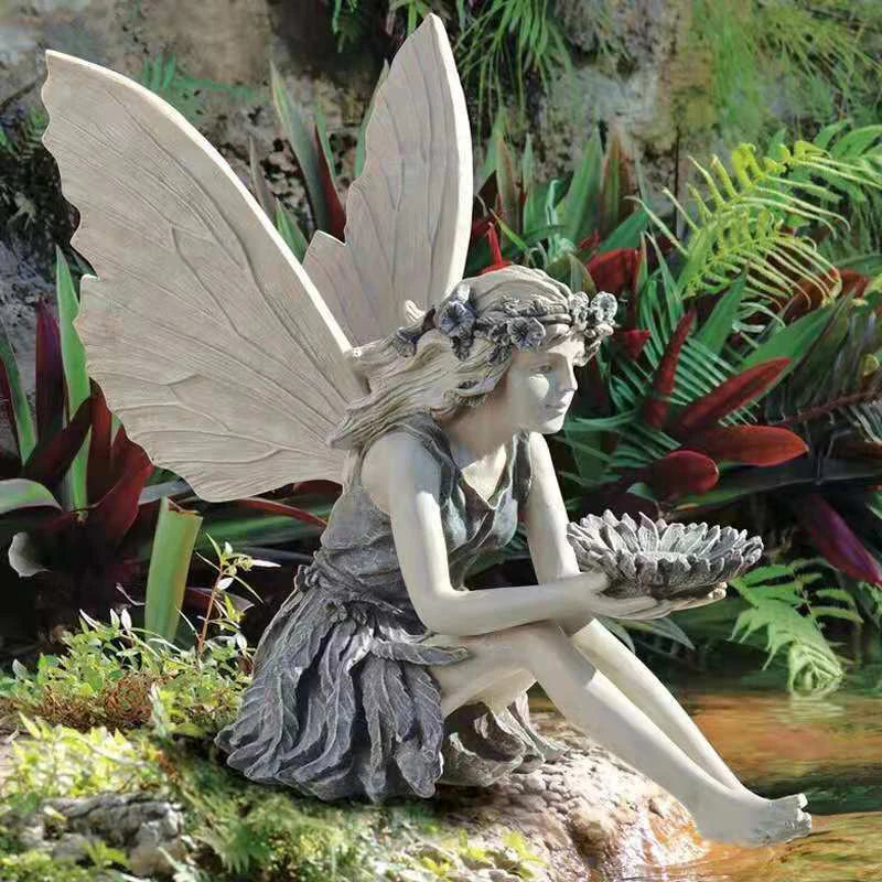 Elfenzauber Elfenfigur Statue | Resin Garten- & Wohnungsdeko | Engel Mädchen Ornament für Tisch & Garten