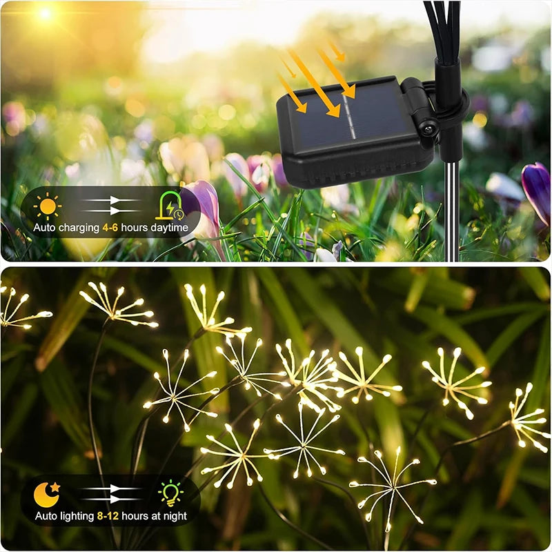 Solanique Solar-Gartenleuchte | Schwingende Sternenfeuerwerk-Lichter | Warmweiß | IP65 Wetterfest