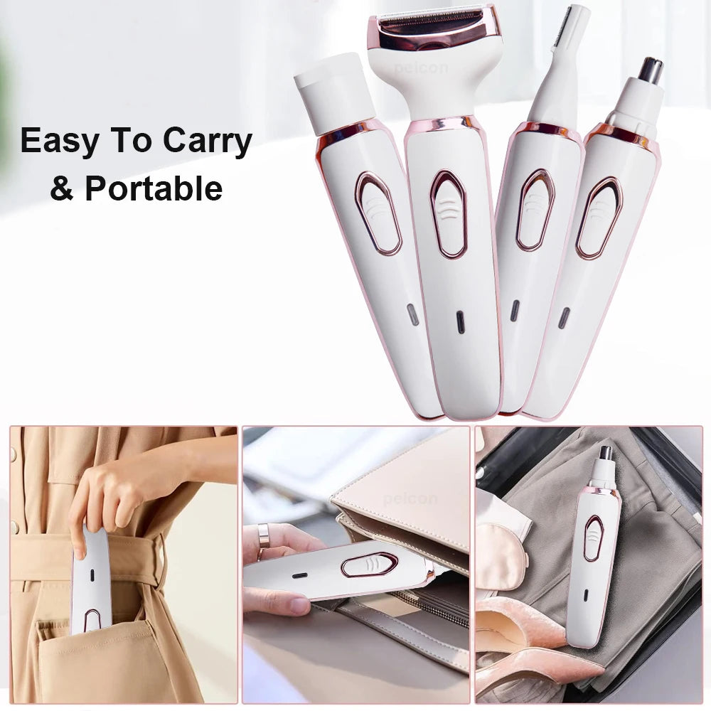 Velunia | Damen Elektrorasierer 4-in-1 | Gesichts-, Bikini- & Körpertrimmer | USB-aufladbar