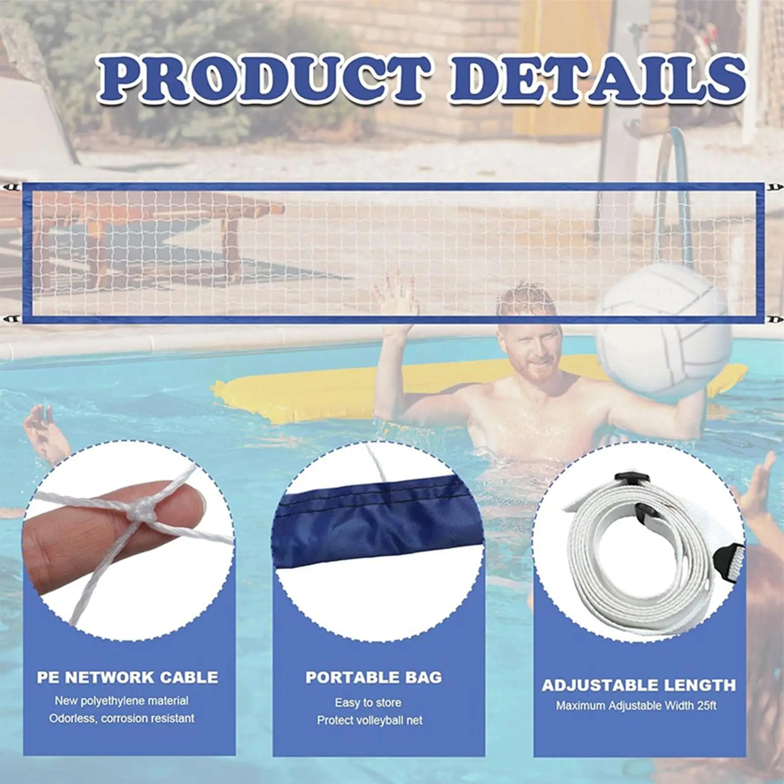 VolleySplash Aufblasbares Wasser-Volleyballnetz | Verstellbar 450–850 cm | Pool & Strandspiel für Familie & Kinder