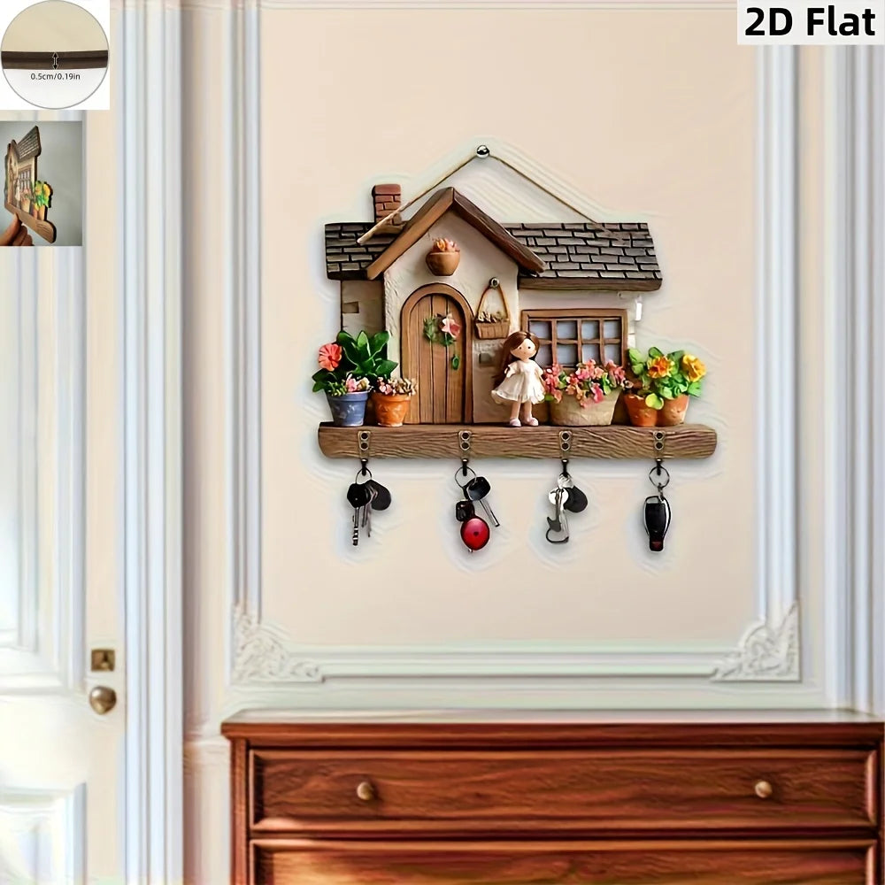 HomeTales Schlüsselbrett Holz Haus Design | Wandhaken & Aufbewahrung | Dekorativ Flur | Kompakt