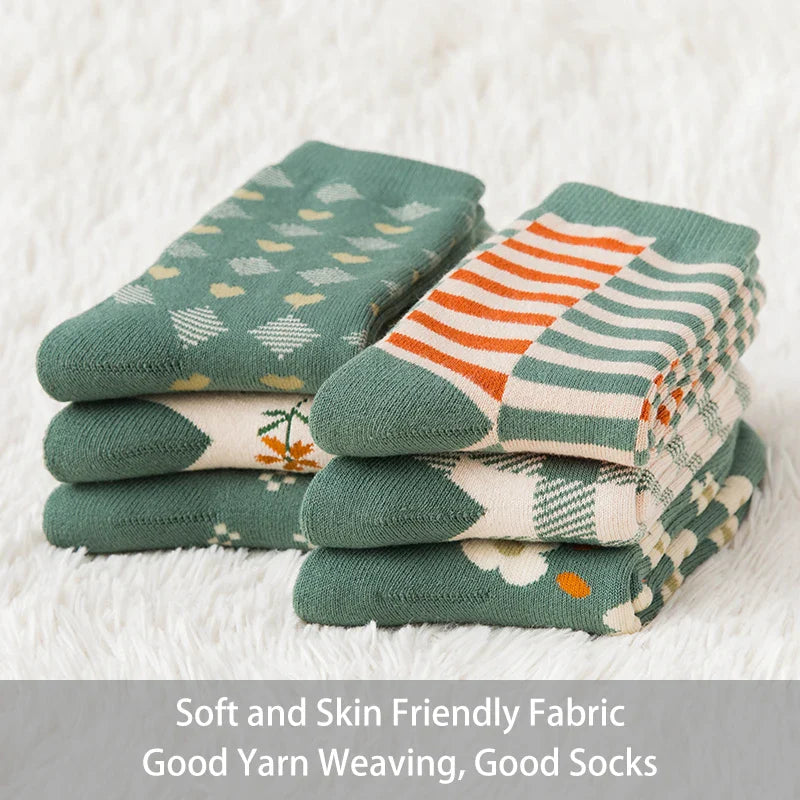 CozyBloom | 6 Pairs Women's Socks | Autumn & Winter | Cute College Style | Thick & Warm