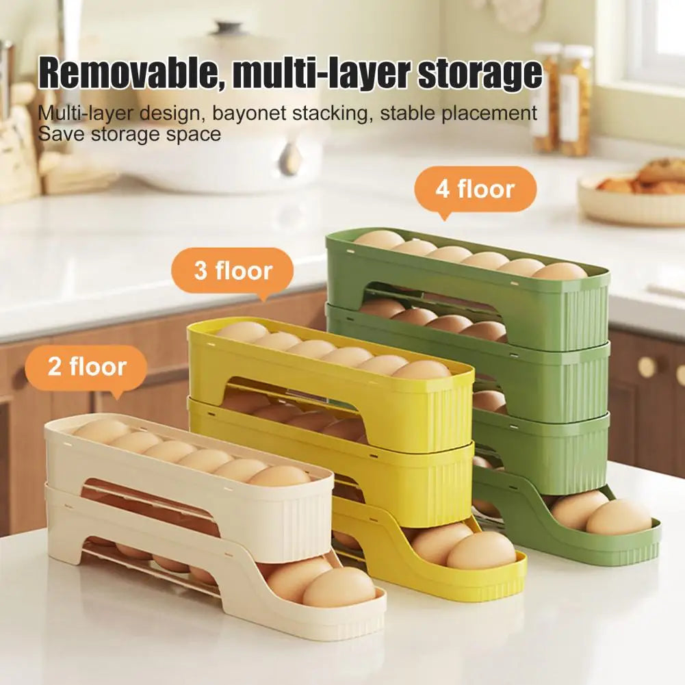 Egg Box RolloMaxx | 4-Stack Egg Organizer | Space-Saving & Self-Rolling | Transparent Design