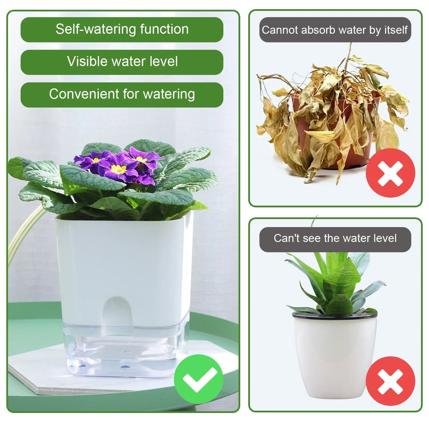 BloomEase Plant Pot | Self-Watering & Space-Saving | With Water Level Indicator | For Indoor Plants & Herbs