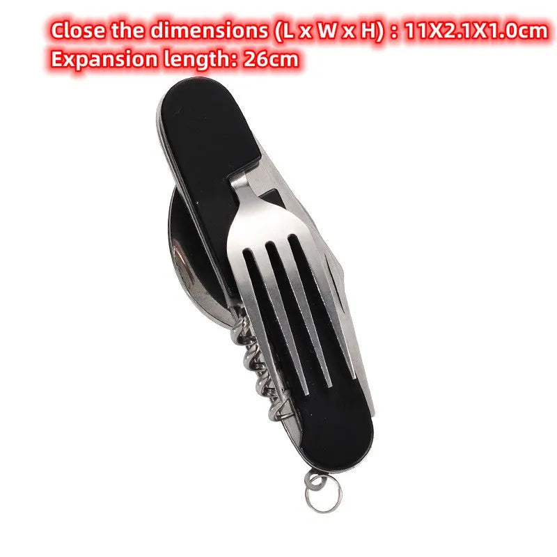 4-in-1 Outdoor Cutlery Set Camplico | Foldable Spoon, Fork, Knife & Bottle Opener | Stainless Steel & Compact | For Camping & Travel