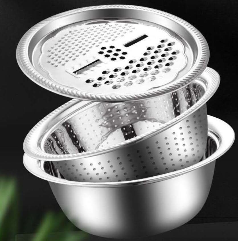 EdelSieb Küchenset | Edelstahl | 3-teiliges Sieb-, Schüssel- & Abtropfset