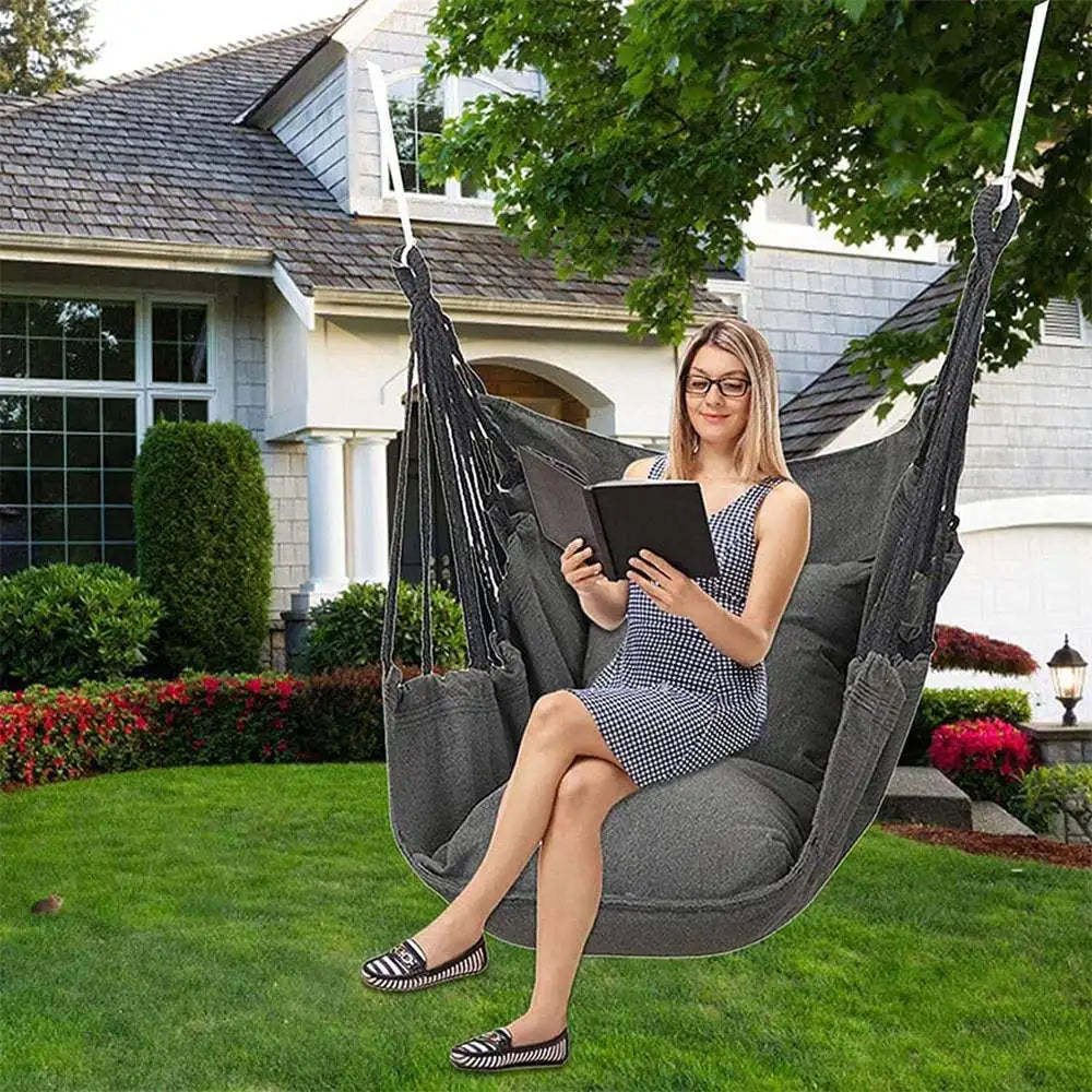 HÄNGELUX Hanging Chair | 250 kg Load Capacity | For Balcony, Garden & Living Room | Soft Cotton Blend – White/Grey/Black