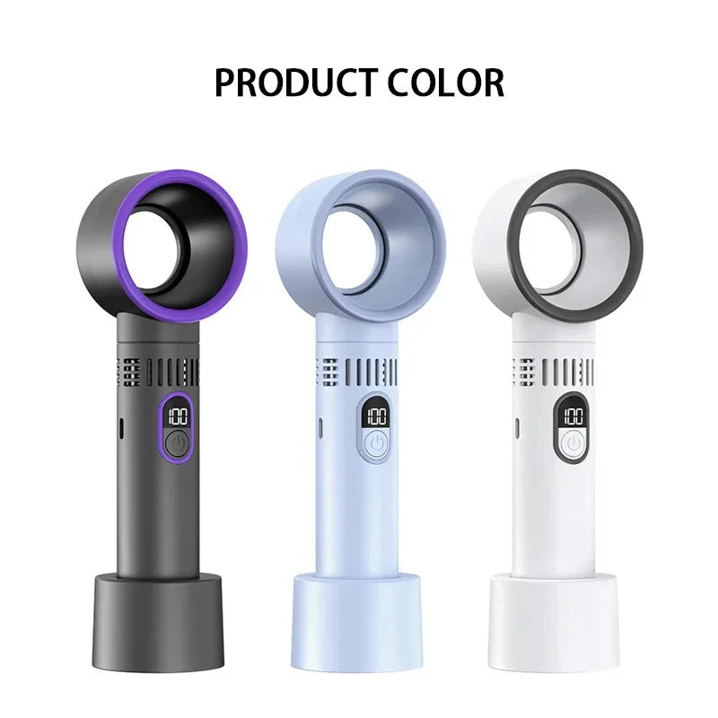 Aervana Bladeless Hand Fan with Digital Display | 100-Level Wind Power | USB Charging & 3000mAh Battery | Portable Turbo Fan