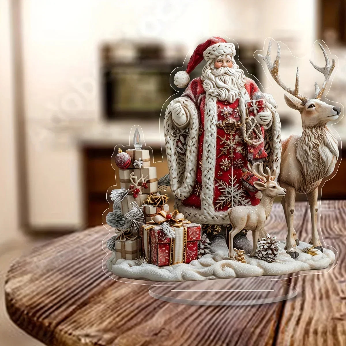 Frostovia | Christmas Figurine | Acrylic Decoration Reindeer Sleigh with Santa Claus | 2D Design | Festive Table & Party Decoration 2025