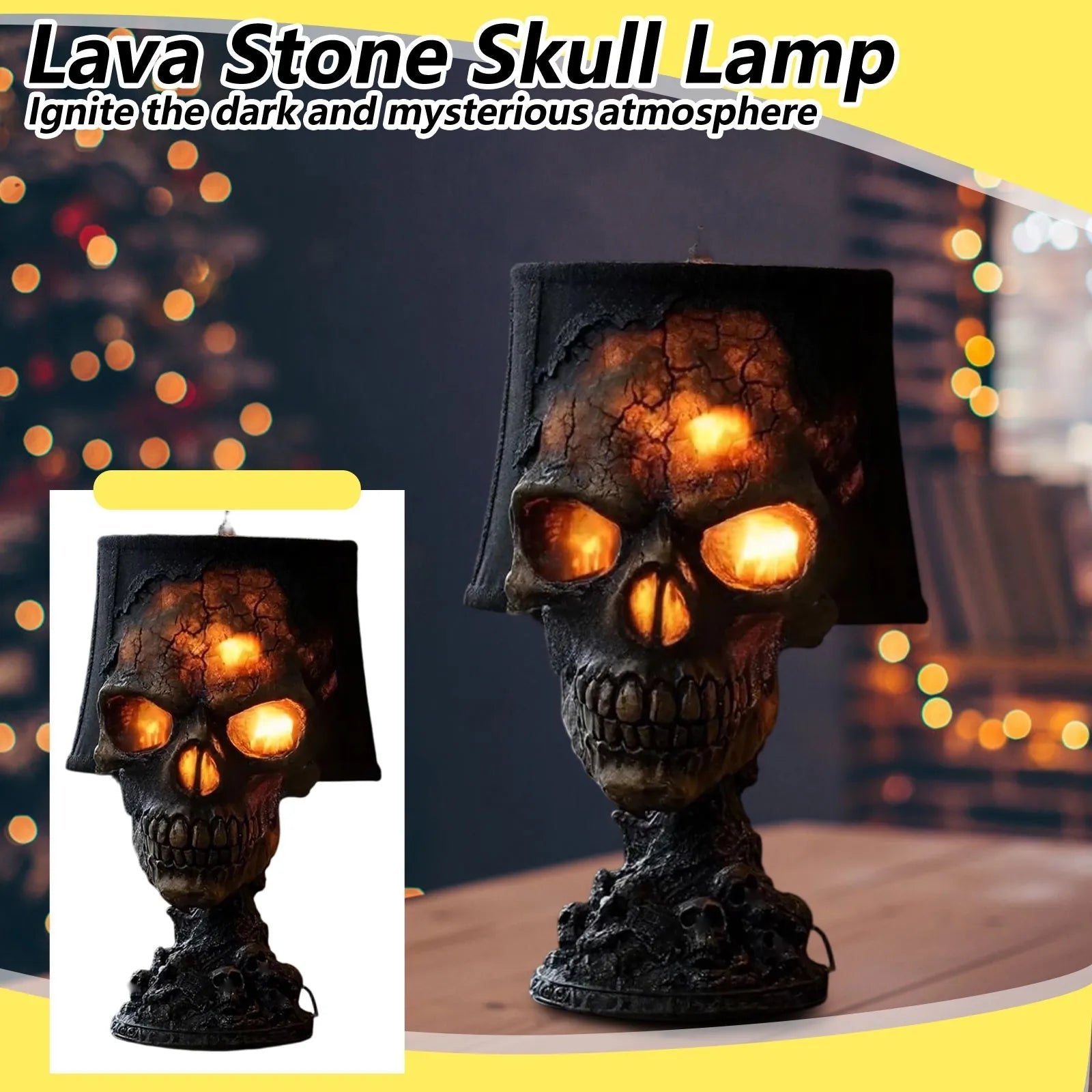 Gothic Table Lamp SkullFire | Halloween Skull Decoration | LED Ambient Light | 20 x 11 x 11 cm
