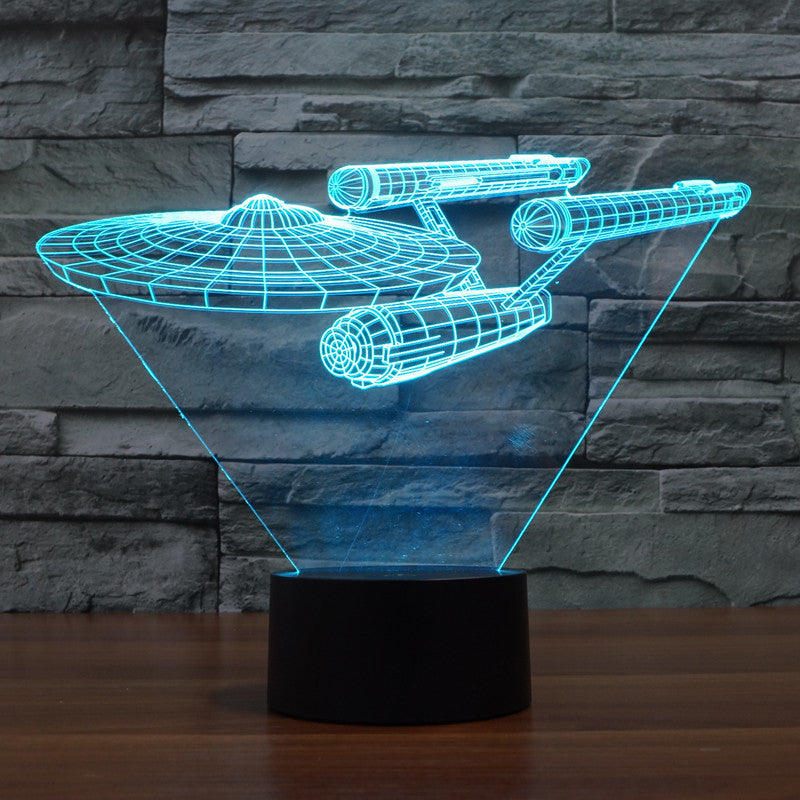 3D Star Trek Illusion Lamp | Floating Enterprise | Multicolored LED Light | 20 cm High
