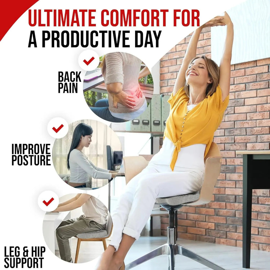 Ergonomic Seat Cushion | Memory Foam | Removable Cover | For Office, Study & Home