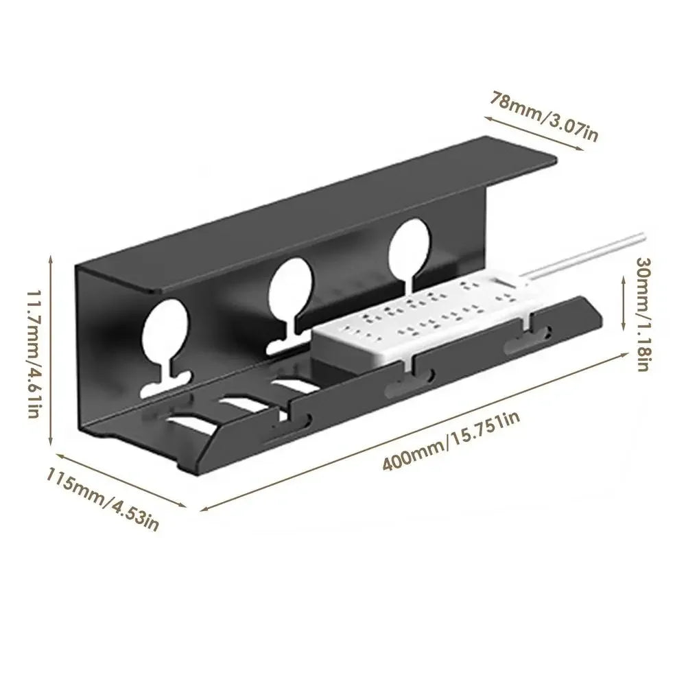 DeskFixx Cable Duct | Under-Desk Cable Management | No Drilling | Robust Steel Tray | Black