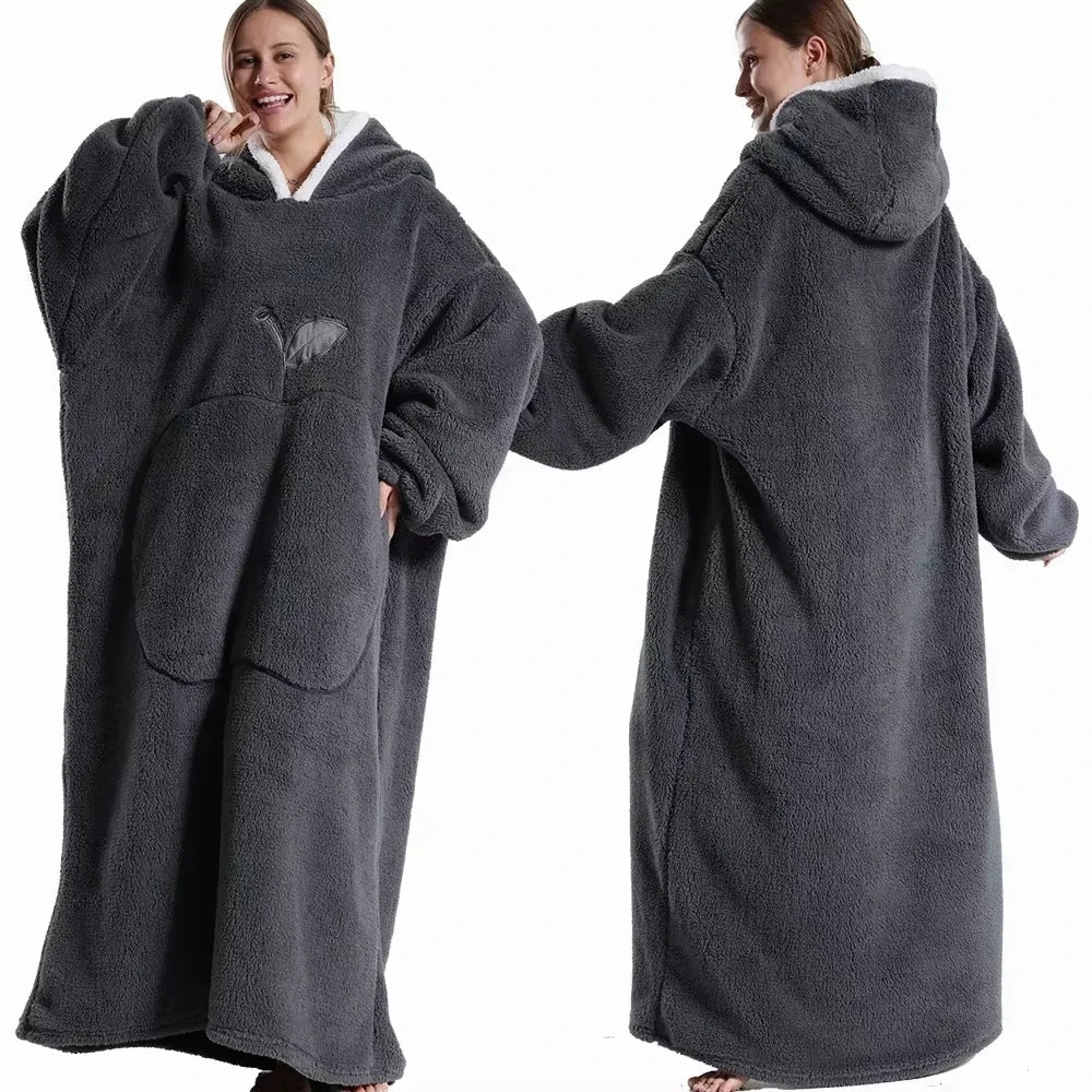 CozyHaven Plus Size Hooded Blanket | Plush Sherpa Wearable Blanket with Sleeves & Pocket | 140 cm | Unisex Winter Cozy Blanket