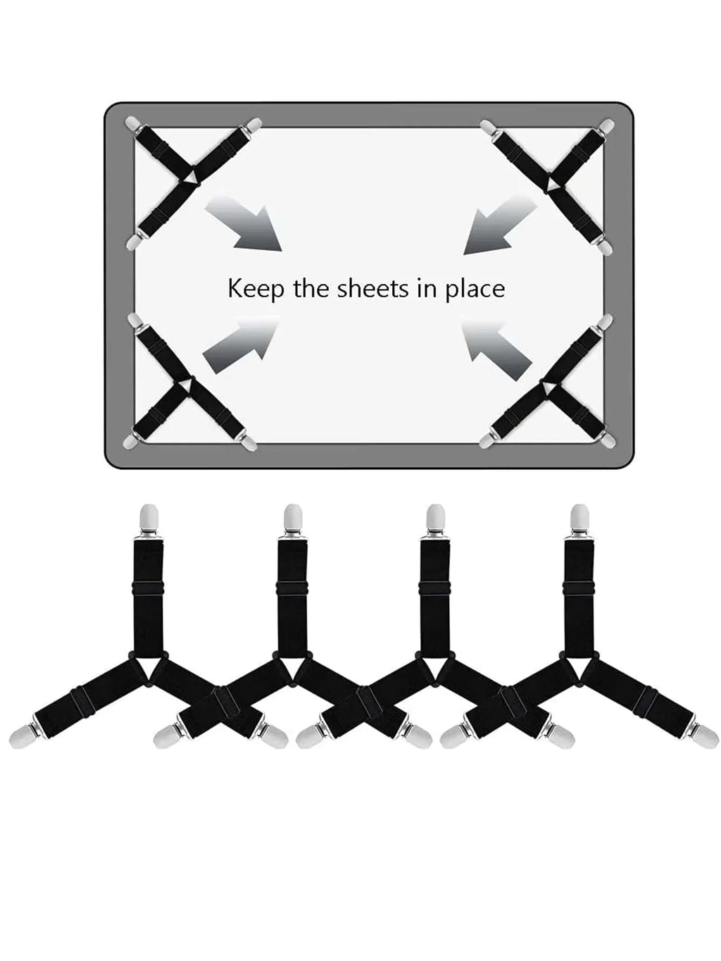 GRIPFIX Fitted Sheet Holder Set | 4-Pack Triangular Sheet Tensioners | Adjustable & Non-Slip – For Mattresses, Tablecloths & Covers
