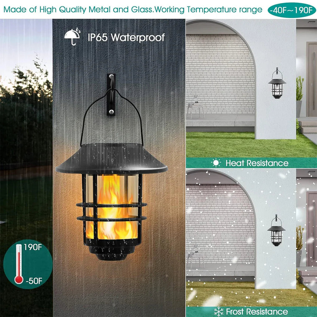 Flammora Solar Hanging Light with Flame Effect | IP65 Waterproof | Stainless Steel & Glass | For Garden, Fence & Terrace