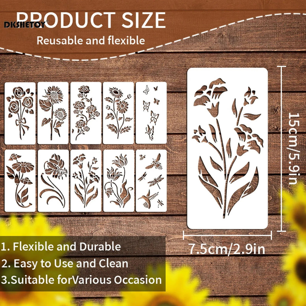 Creativora Stencil Set | 10-piece | Flexible PET Painting Stencils | For Scrapbooking, Walls, Fabric & Paper