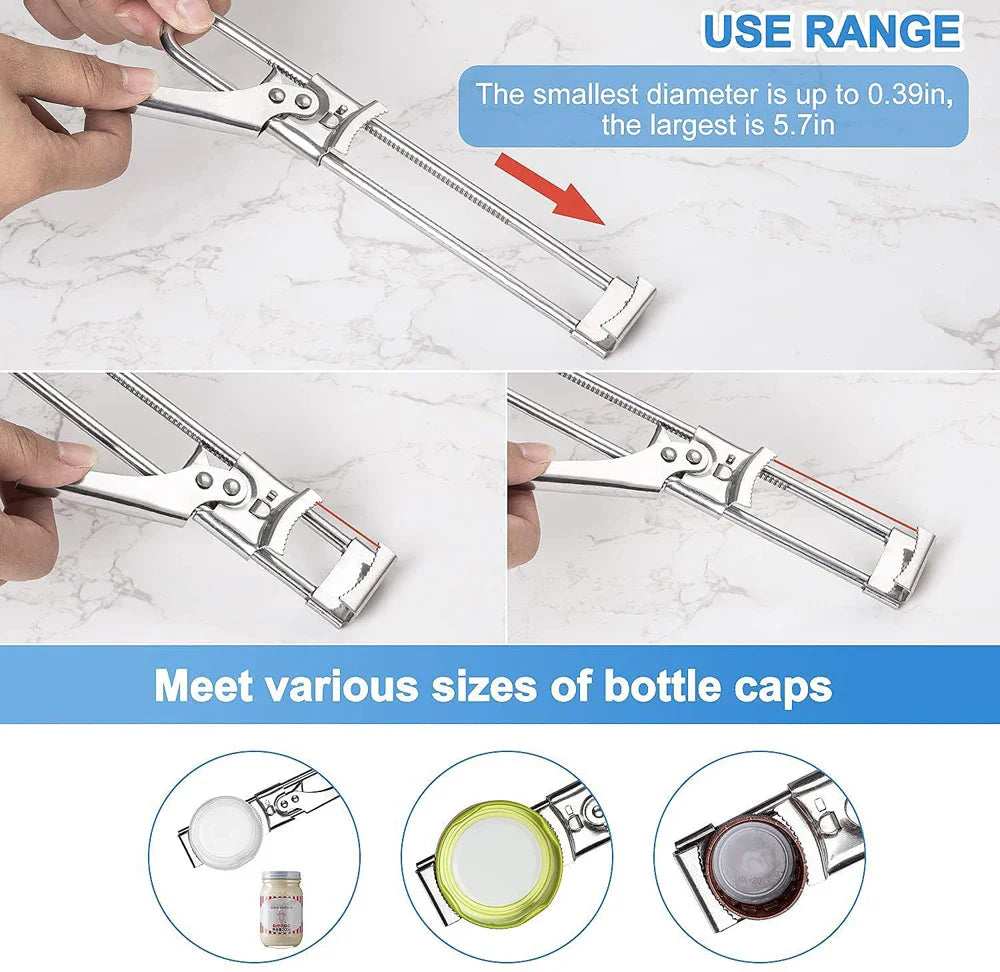 Glass Opener Gripano | Adjustable Stainless Steel Lid Opener | For Weak Hands | Non-Slip Grip & Easy to Use