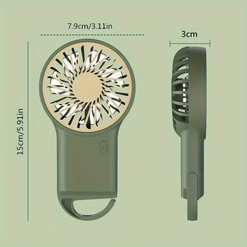 BreezeeGo MinQi Fan with Carabiner | USB Rechargeable & Foldable | Quiet & Portable | For Travel, Office & Home