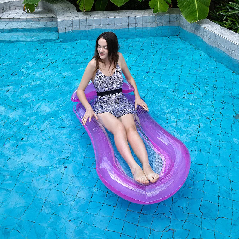 AquaLiva Inflatable Pool Lounger Rooxin | Ergonomic Pool Air Mattress with Net & Armrests | For Pool, Lake & Beach