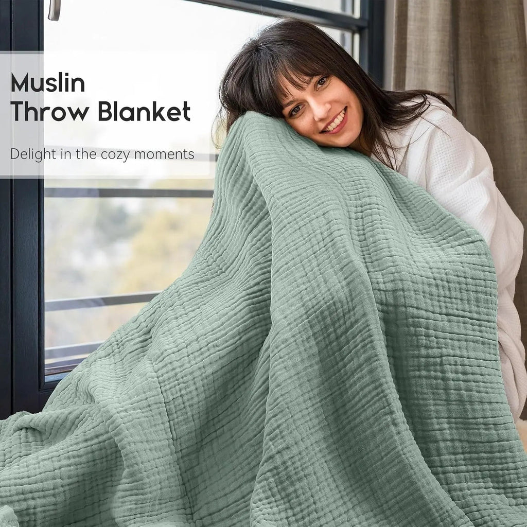 CottonBreeze | Muslin Blanket Made of 100% Cotton | 6-layer, Breathable & Lightweight | For Sofa & Bed