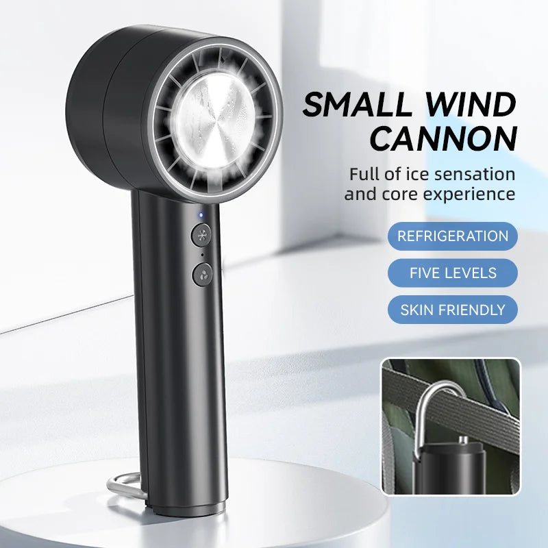 Brisano AirCool Mini Handheld Fan with Cooling Function | 5 Speeds | LED Display & USB Charging | Quiet & Portable | For Travel, Office & Outdoor