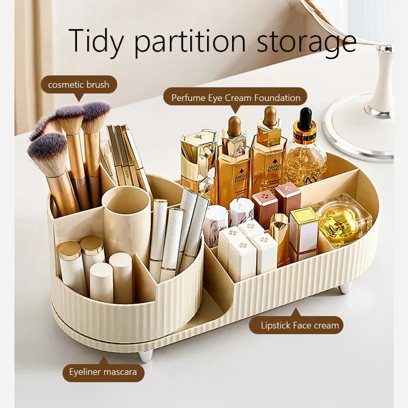 Clearlyn SpinBox Rotatable Makeup Organizer made of Plastic | Cosmetic Box with Compartments | 360° Rotating & Space-Saving | Acrylic Look