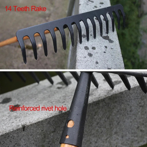 AgriZink Stainless Steel Garden Rake with 14 Tines | Durable Tool for Agriculture & Gardening | For Leaves, Hay, Soil & Mulch | High-Quality Soil Rake