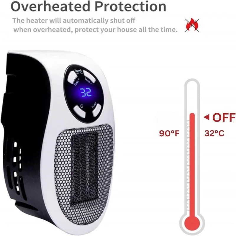 EcoHeat Plug-in Fan Heater | Energy Efficient & Quiet | Digital Thermostat & Timer | EU Plug