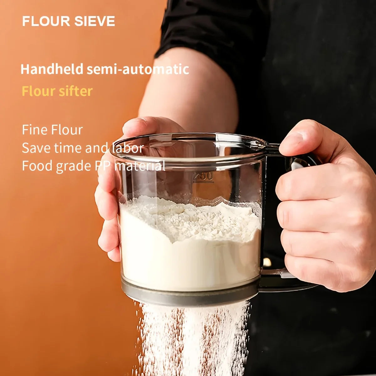 Bakina Semi-Automatic Flour Sifter | Double Sieve with Crushing Handle | Fine Mesh for Baking & Powdered Sugar | Set of 2