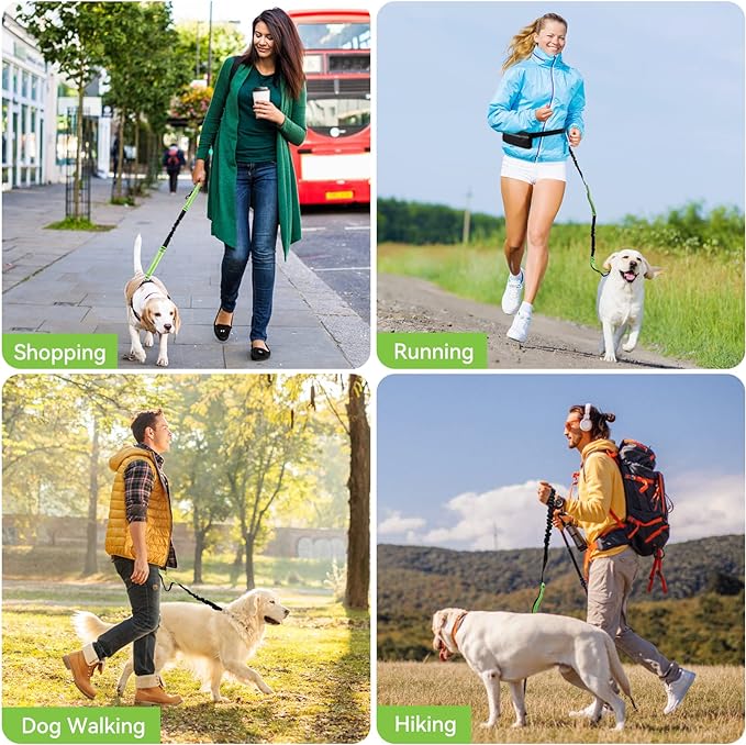 Walkora | Freihand-Hundeleine mit Stoßdämpfung | Verstellbarer Hüftgurt | Für Hunde von 20–36 kg