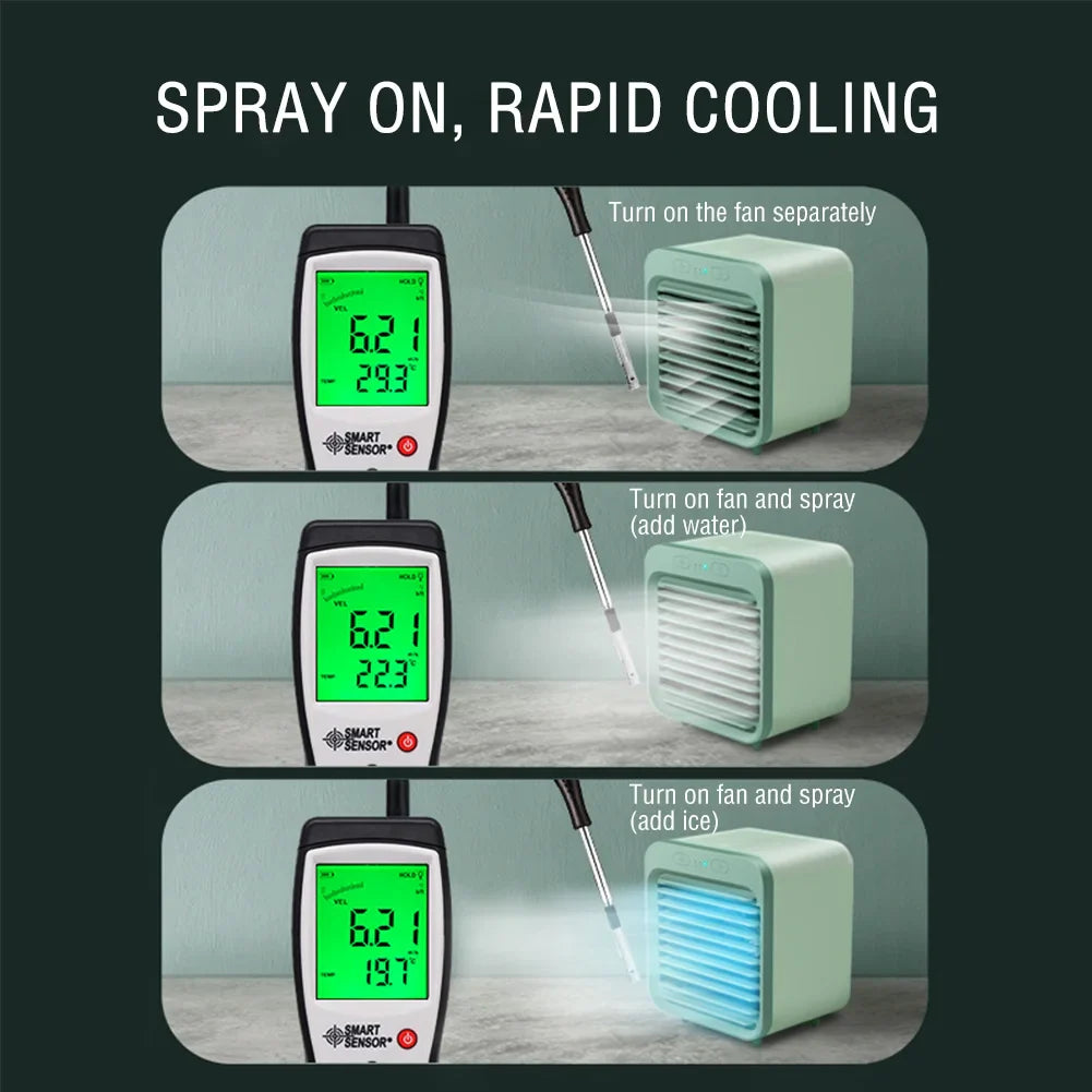 Coolivio Mini AirCooler | Portable 3-in-1 USB Fan with Air Humidification & Cooling Function | 3 Speeds | 2500 mAh Battery | For Office, Travel & Home