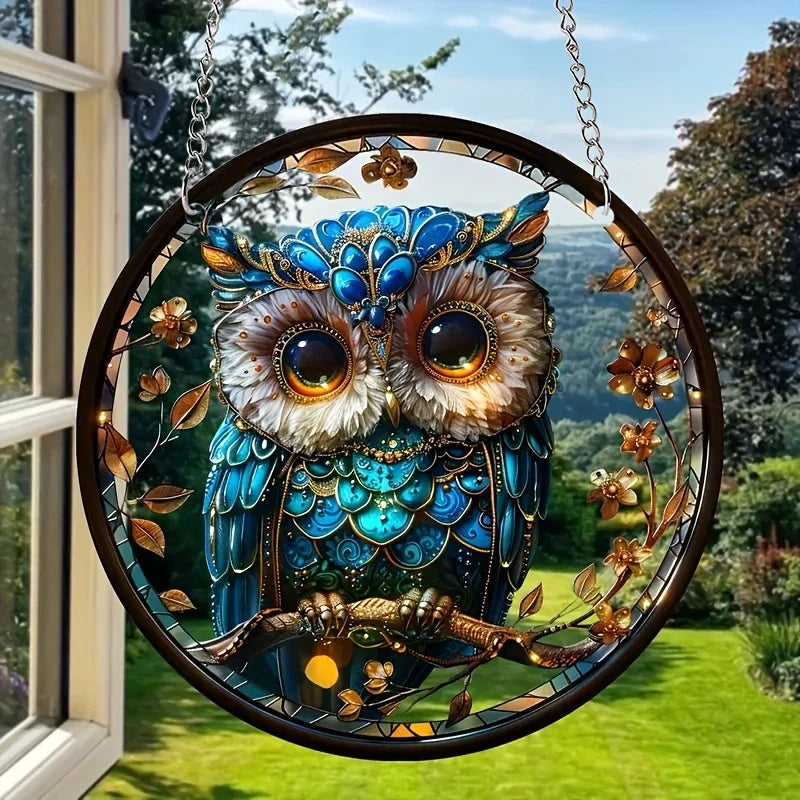 Acrylic Sun Catcher LumoOwl | 15 cm Round | Owl Decor | Window & Wall Hanging | Gift Idea