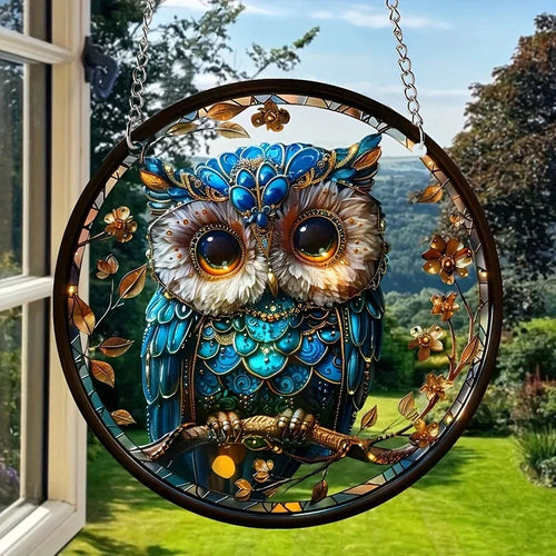 Acrylic Sun Catcher LumoOwl | 15 cm Round | Owl Decor | Window & Wall Hanging | Gift Idea