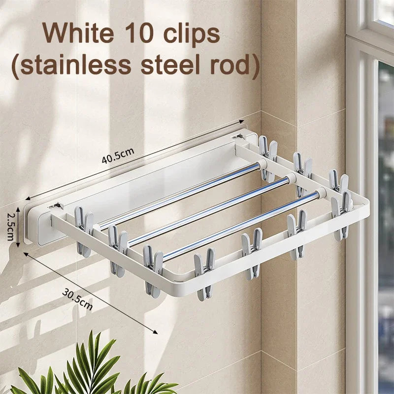 DryFold Wall-Mounted Folding Clothes Dryer | Foldable & Space-Saving | With Windproof Clips | Plastic/Stainless Steel