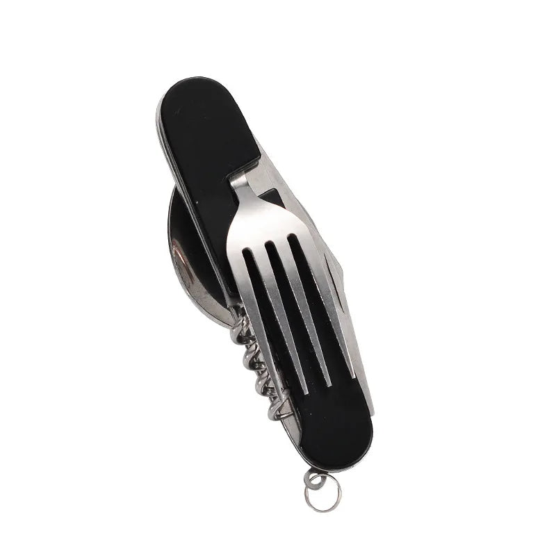 4-in-1 Outdoor Cutlery Set Camplico | Foldable Spoon, Fork, Knife & Bottle Opener | Stainless Steel & Compact | For Camping & Travel